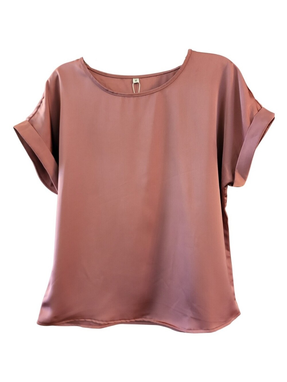 NWT Anrabess Scoop-Neck Satin Blouse in Dusty Rose - M